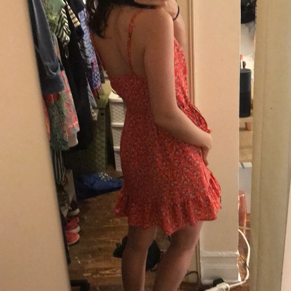 Free People Red Ruffle Wrap Dress - Picture 5 of 5